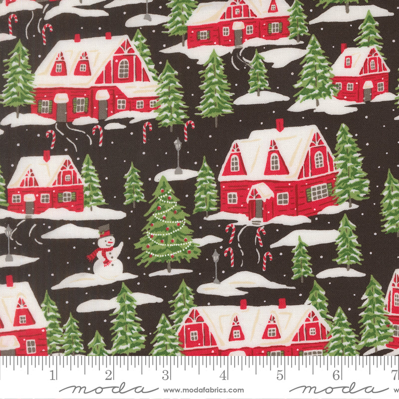 Holiday Cheer Cardinals Village Landscape and Nature Scenic Midnight by Stacy Lest Hsu for Moda Fabrics 20972-20 scale