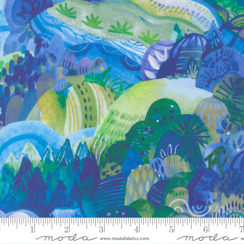 Northern Brights Lake City Landscape Watercolor Sky by Amarilys Henderson for Moda Fabrics 21851-12 scale