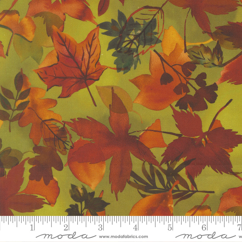 Northern Brights Fall Leaves Fallen Landscape Watercolor Leaf by Amarilys Henderson for Moda Fabrics 21855-14 scale