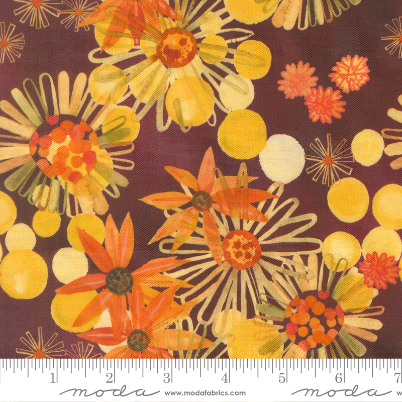 Northern Brights Yellow Black Eyed Florals Watercolor Woodsy by Amarilys Henderson for Moda Fabrics 21856-13 scale