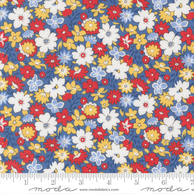 30s Playtime Bouncy Floral Bluebell by Linzee McCray for Moda Fabrics 23370-18 scale