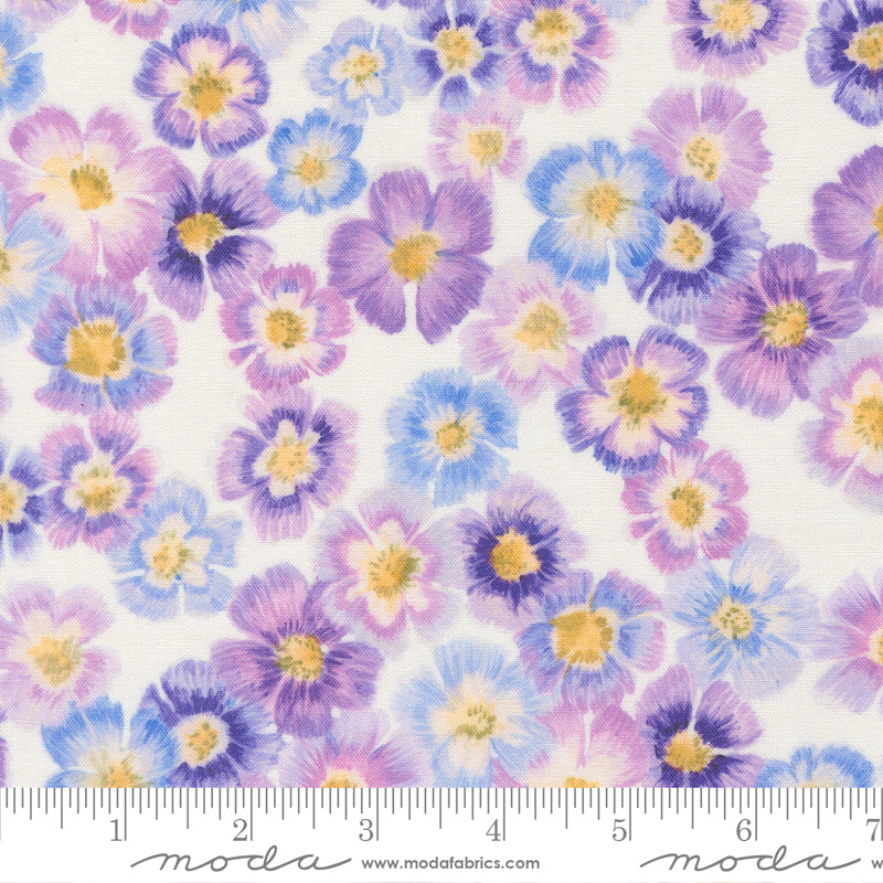 Delphinium Auricula Florals SNOWDROP by Janet Clare for Moda 24650-11 scale