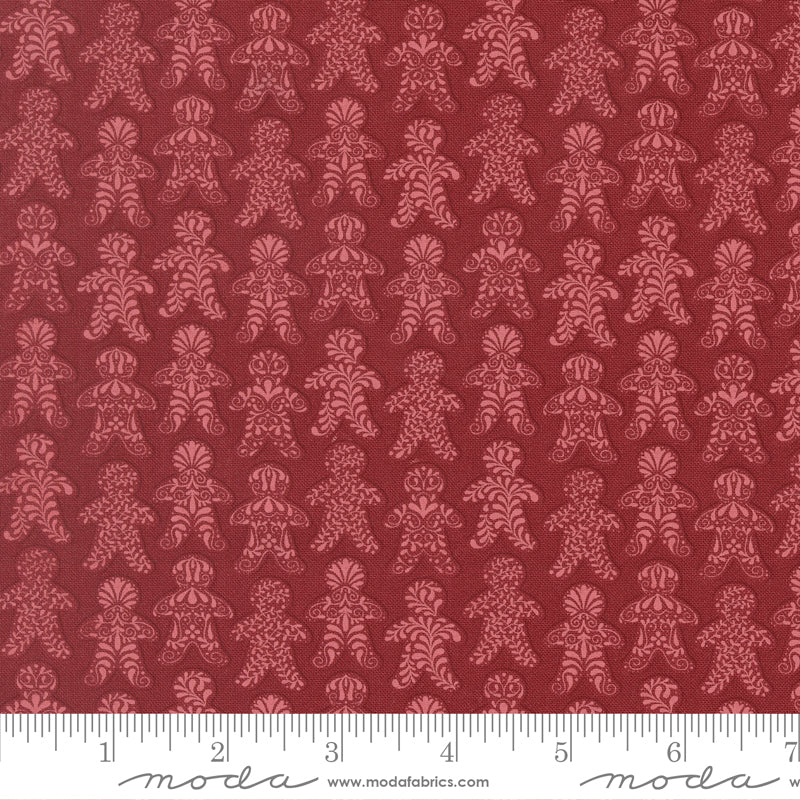 Gingerbread Lane Gingerbread Dance Novelty Cranberry by Kileys Quilt Room for Moda Fabrics 26152-18 scale