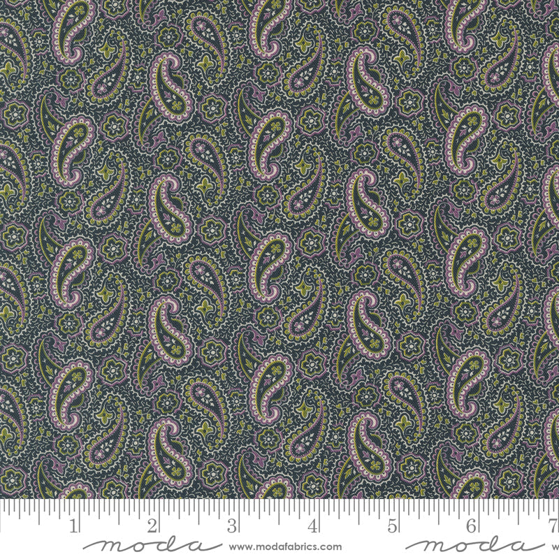 Goodnight Irene Arthur's Tie Paisley Graphite by Betsy Cutchian for Moda Fabrics 31701-22 scale