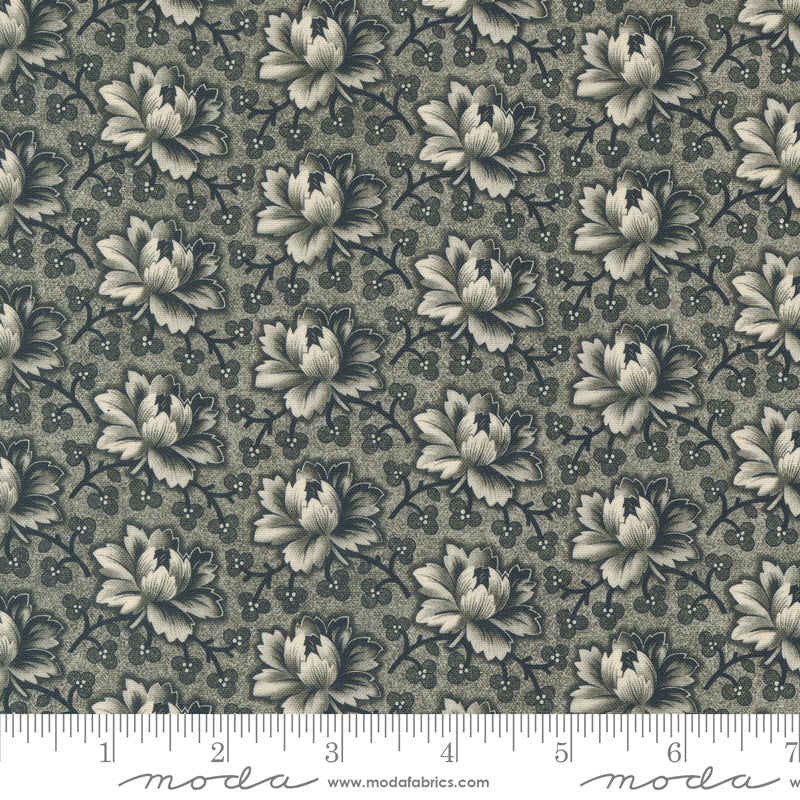 Goodnight Irene Tea Rose Florals Graphite by Betsy Cutchian for Moda Fabrics 31702-17 scale