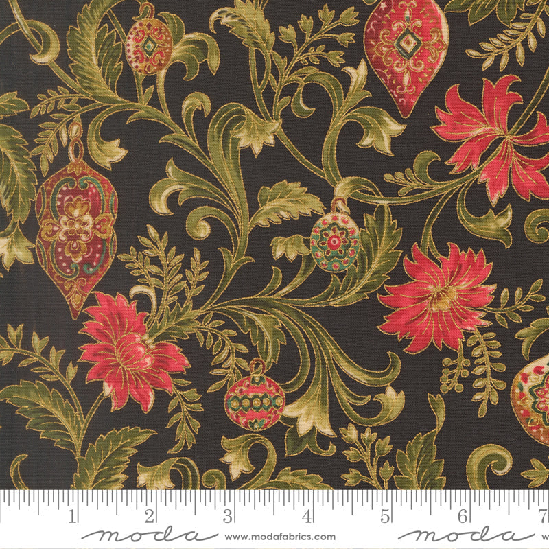 Merry Manor Metallic Twinkling Vine Florals Ornaments Ebony by Moda Fabrics for Moda Fabrics 33861-14M scale