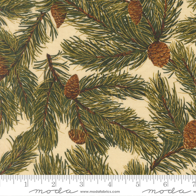 Merry Manor Metallic Pine Christmas Pine Cones Cream by Moda Fabrics for Moda Fabrics 33863-11M scale