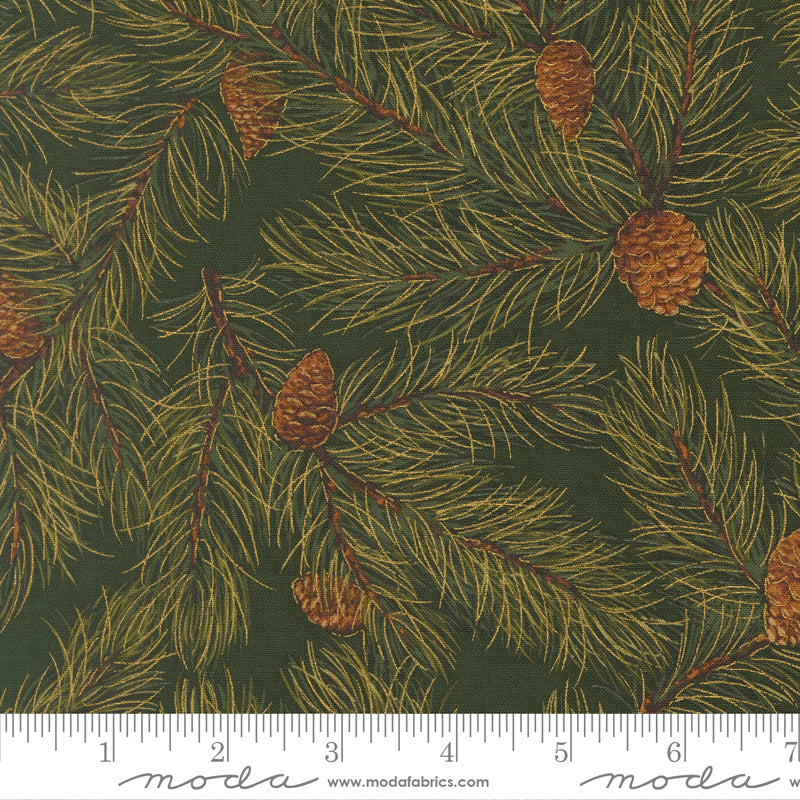Merry Manor Metallic Pine Christmas Pine Cones Evergreen by Moda Fabrics for Moda Fabrics 33863-13M scale