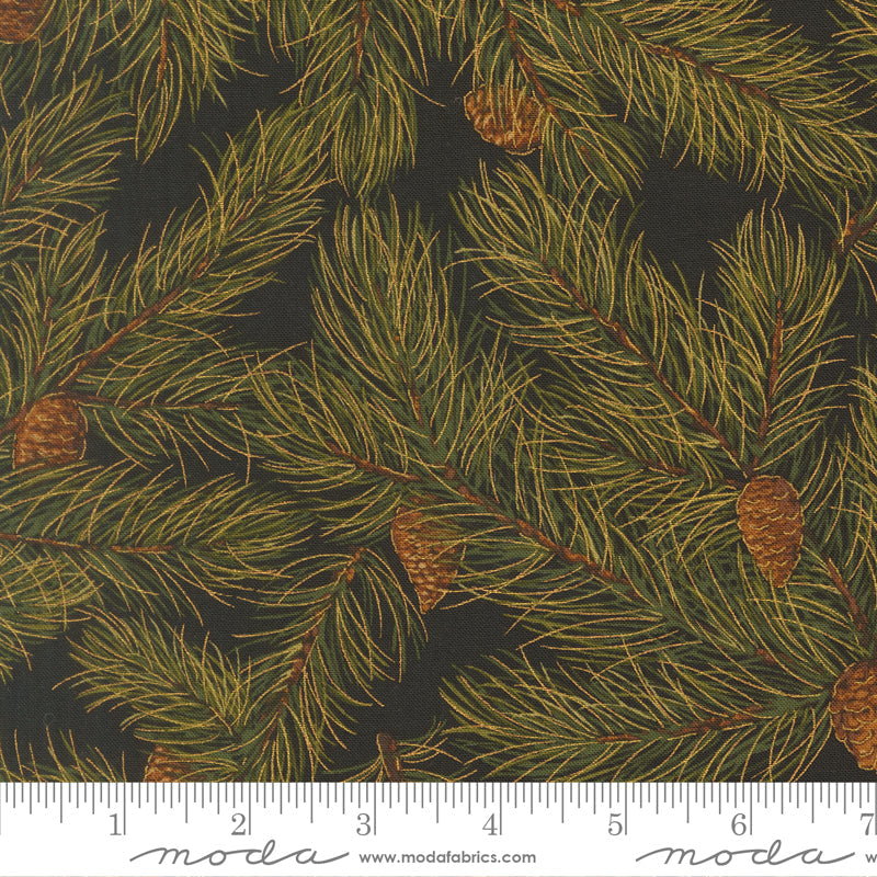 Merry Manor Metallic Pine Christmas Pine Cones Ebony by Moda Fabrics for Moda Fabrics 33863-14M scale
