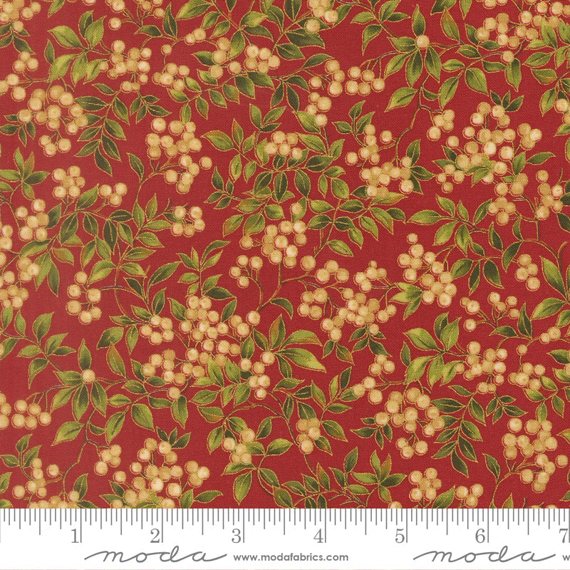 Merry Manor Metallic Hollyberry Christmas Berries Crimson by Moda Fabrics for Moda Fabrics 33864-12M scale