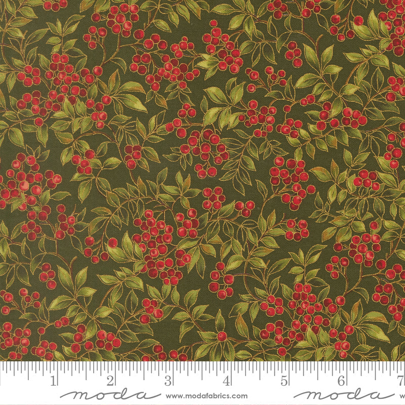 Merry Manor Metallic Hollyberry Christmas Berries Evergreen by Moda Fabrics for Moda Fabrics 33864-13M scale