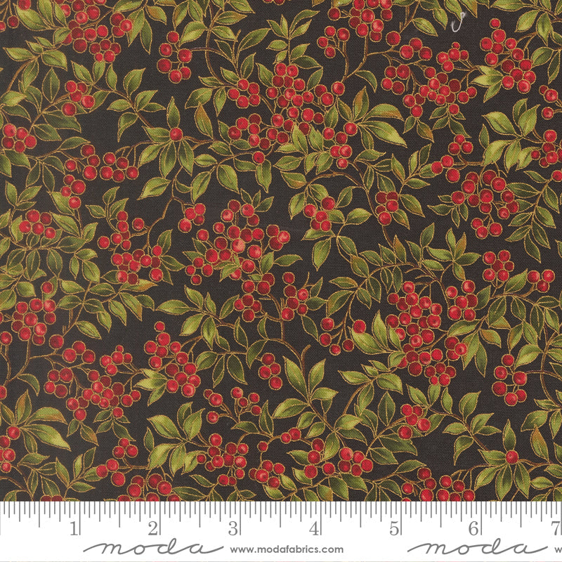 Merry Manor Metallic Hollyberry Christmas Berries Ebony by Moda Fabrics for Moda Fabrics 33864-14M scale