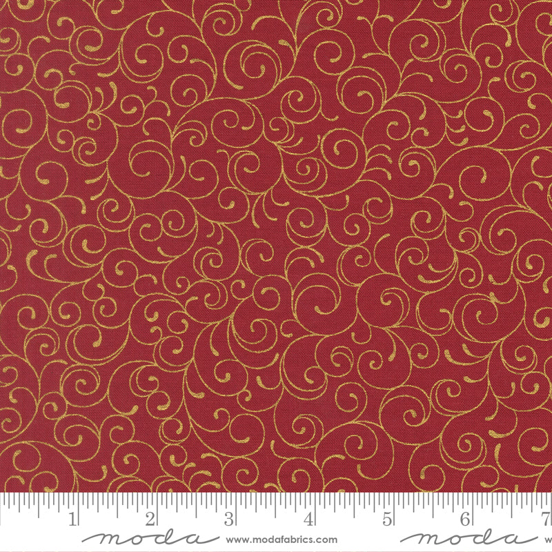 Merry Manor Metallic Swirl Blenders Crimson by Moda Fabrics for Moda Fabrics 33865-12M scale