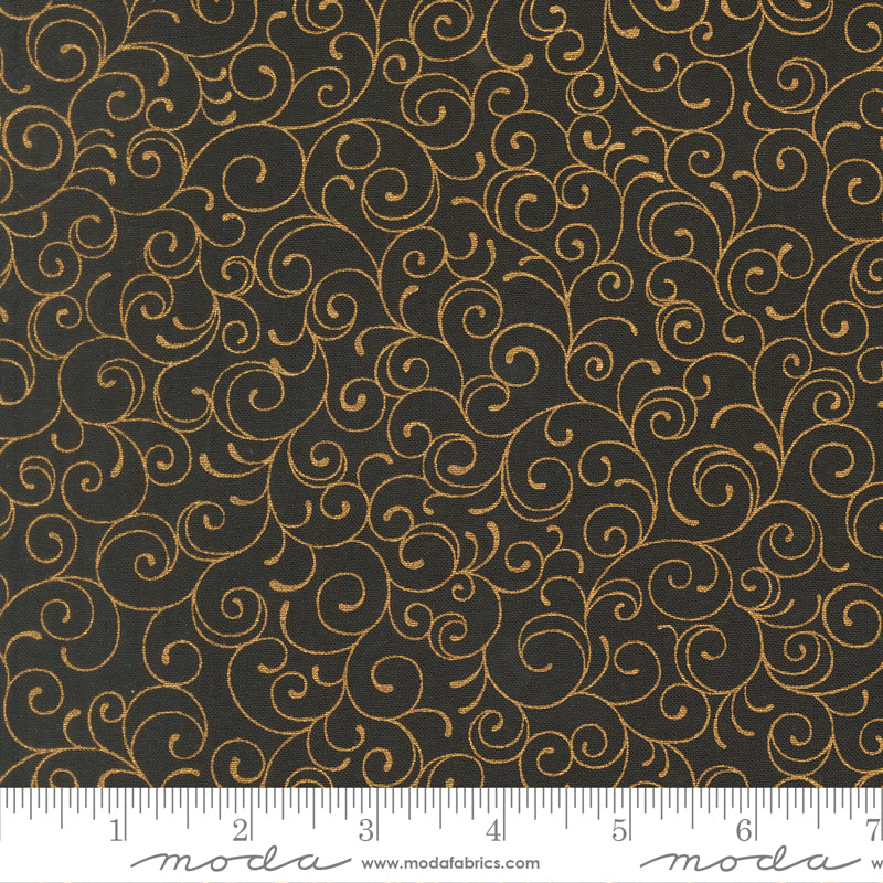 Merry Manor Metallic Swirl Blenders Ebony by Moda Fabrics for Moda Fabrics 33865-14M scale