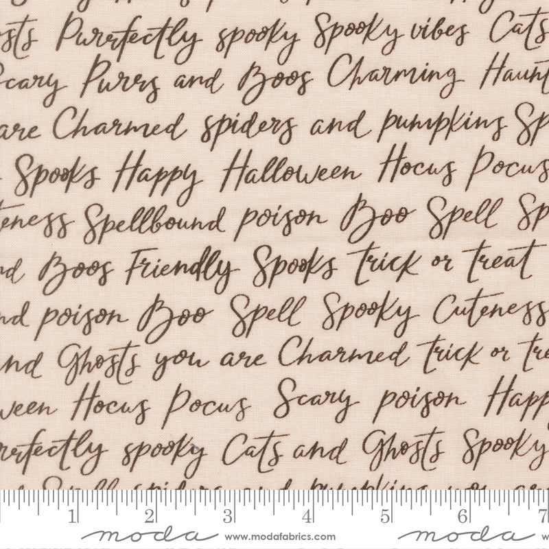 Purrs And Boos Happy Halloween Lettering Text and Words Moonbeam by Elena Amo for Moda Fabrics 39062-11 scale