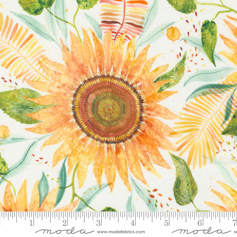 Floribunda Sunflower Power Large Florals Cloud by Create Joy Project for Moda Fabrics 39802-11 scale