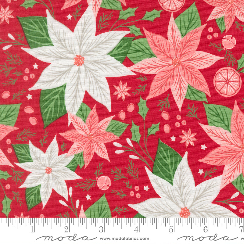 Merrily On High Florals Poinsettia Christmas Red by Sweetfire Road for Moda Fabrics 43210-13 scale