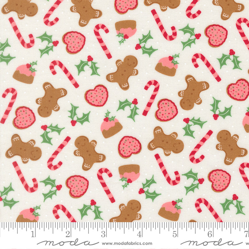 Merrily On High Sweet Treats Novelty Gingerbread Candycane Holly Snow by Sweetfire Road for Moda Fabrics 43212-11 scale