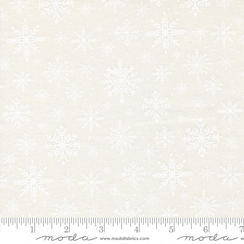 Merrily On High Softly Snowing Christmas Snowflake Snow White by Sweetfire Road for Moda Fabrics 43214-21 scale