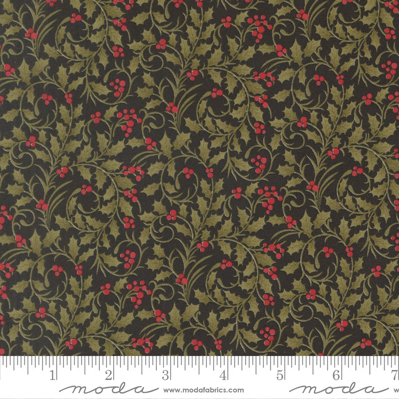 Candlelight Christmas Scroll Blenders Vines and Berries Ebony by 3 Sisters for Moda Fabrics
