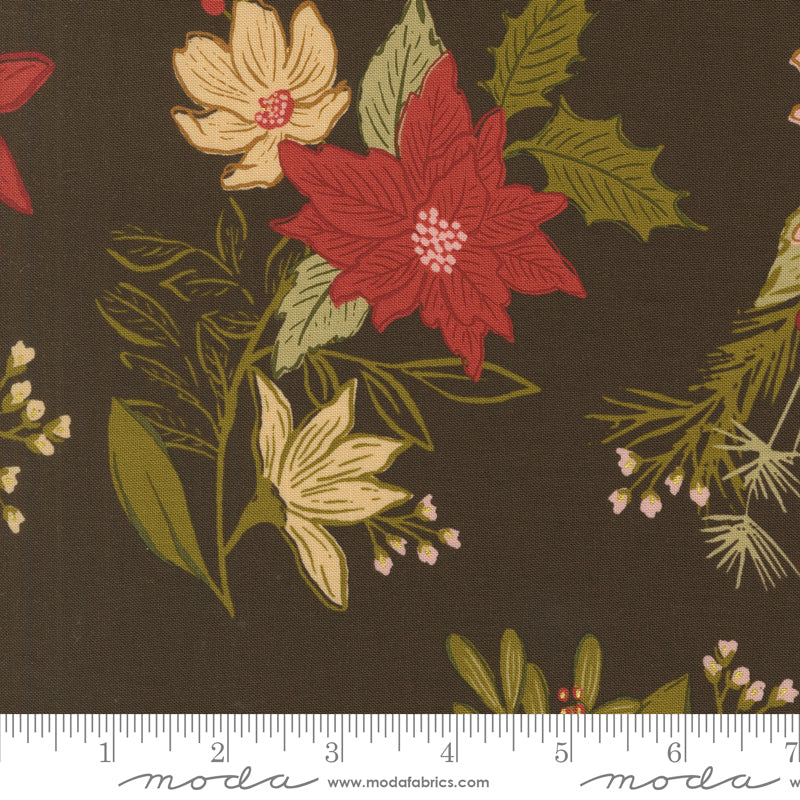 Old World Yuletide Festive Floral Espresso by Fancy That Design House for Moda Fabrics