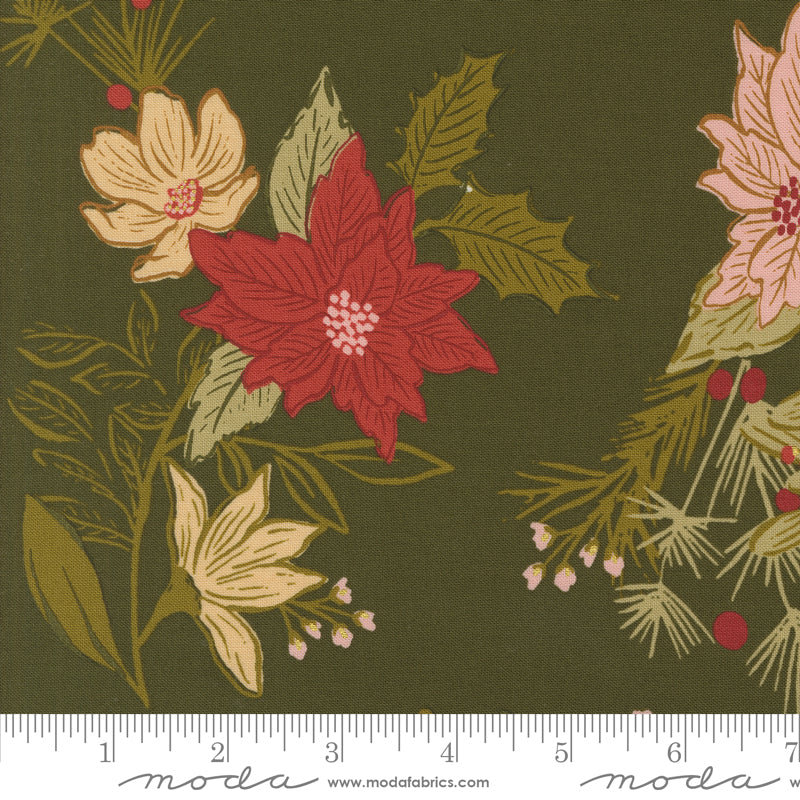Old World Yuletide Festive Floral Pine by Fancy That Design House for Moda Fabrics