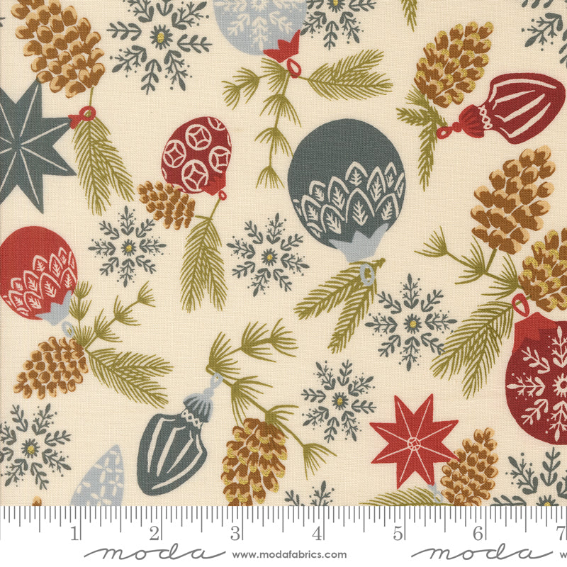 Old World Yuletide Branches and Baubles Eggshell by Fancy That Design House for Moda Fabrics