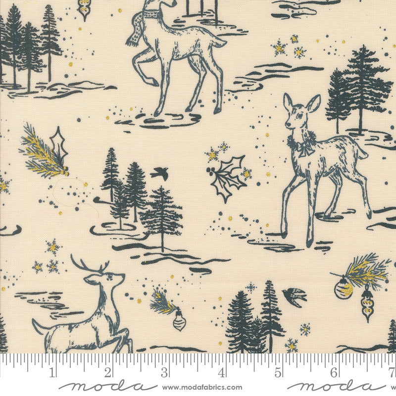 Old World Yuletide Oh Deer Toile Landscape and Nature Eggshell by Fancy That Design House for Moda Fabrics