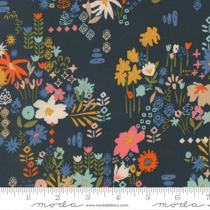 Boho Haven Busy Boho Florals DEEP SEA by Fancy That Design House for Moda 45644-18 scale