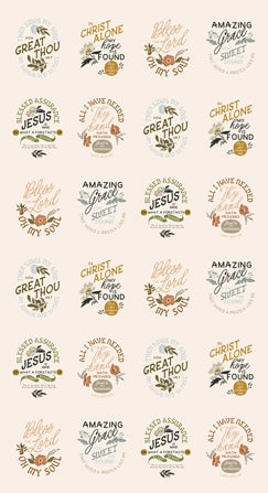 Wellspring Small Text Praise 22" x 44" Eggshell Panel by Fancy That Design House for Moda Fabrics