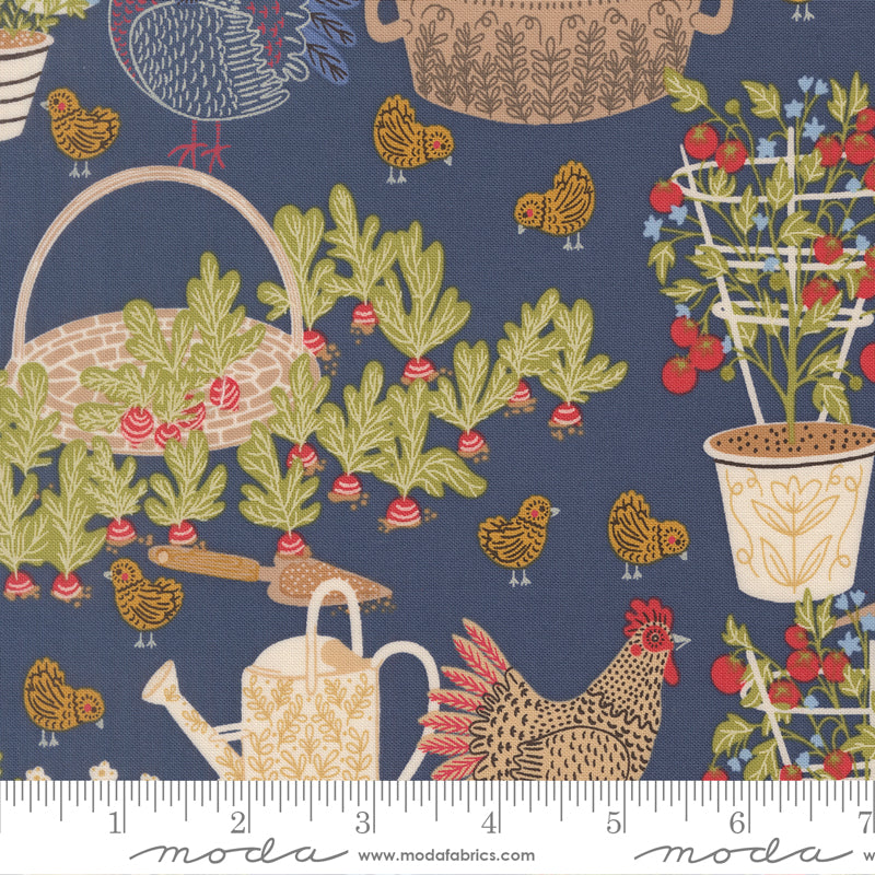 The Henhouse DENIM Chicken Garden yardage