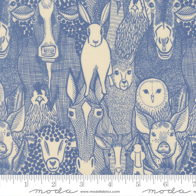 The Henhouse COBALT Barnyard Faces yardage
