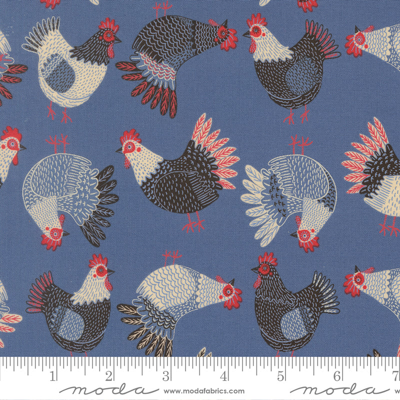 The Henhouse COBALT Tossed Chickens yardage
