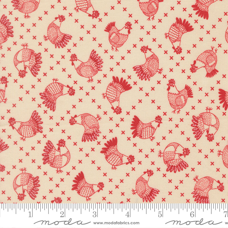 The Henhouse CLOUD BARN Cross Stitch Chickens yardage