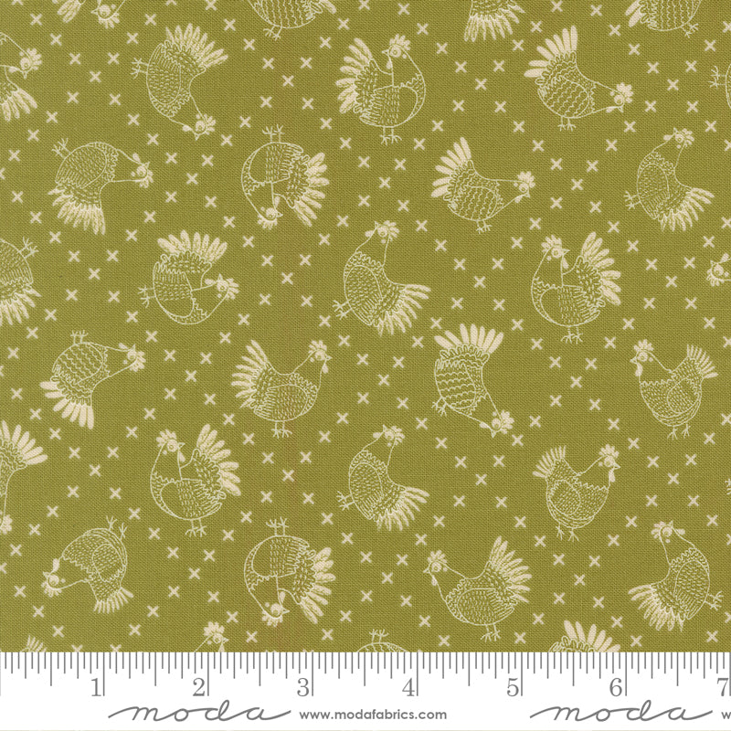 The Henhouse GRASS Cross Stitch Chickens yardage