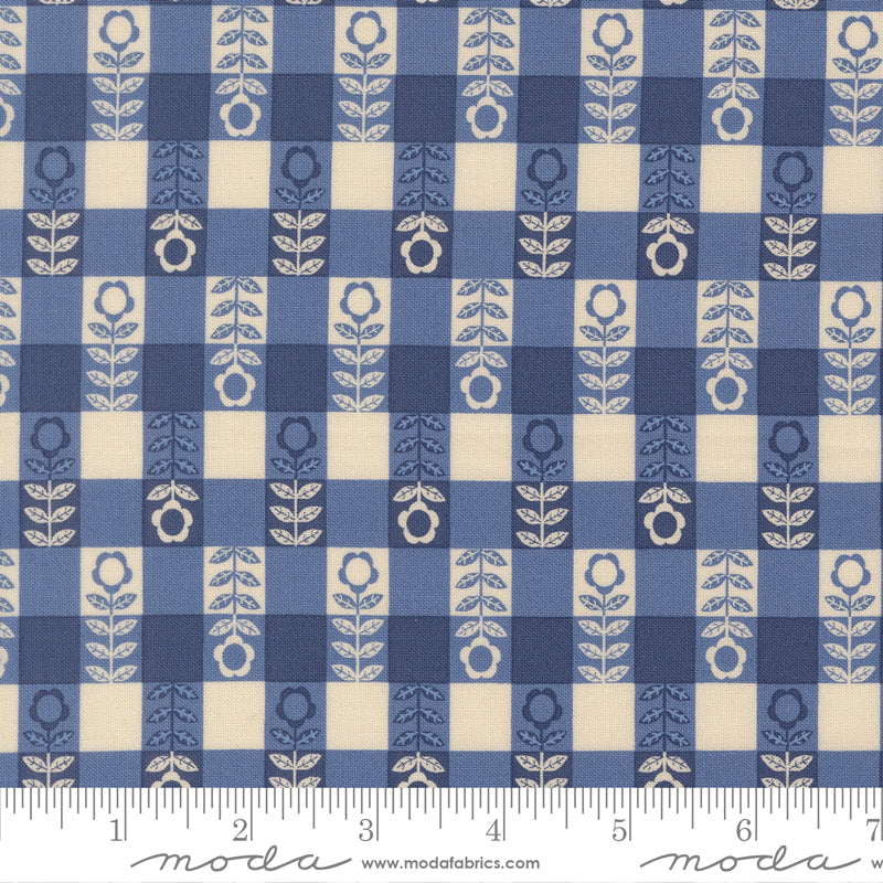 The Henhouse COBALT Flower Plaid Checks Gingham yardage