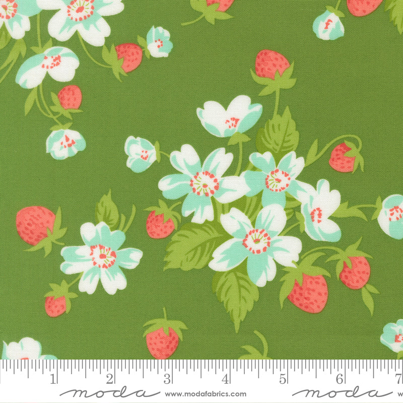 Bloomsberry In Bloom Florals Strawberries Green by Camille Roskelley for Moda Fabrics