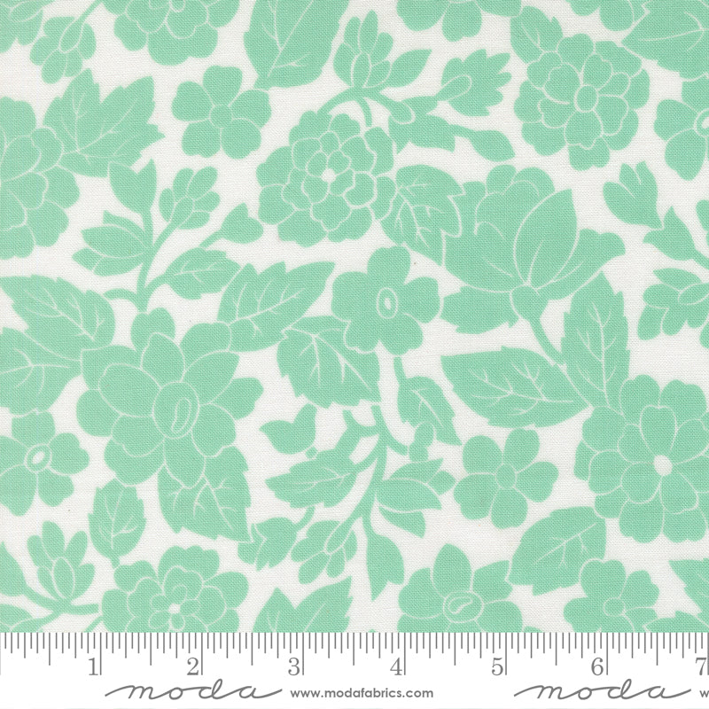 Bloomsberry London Damask Floral White Aqua by Camille Roskelley for Moda Fabrics