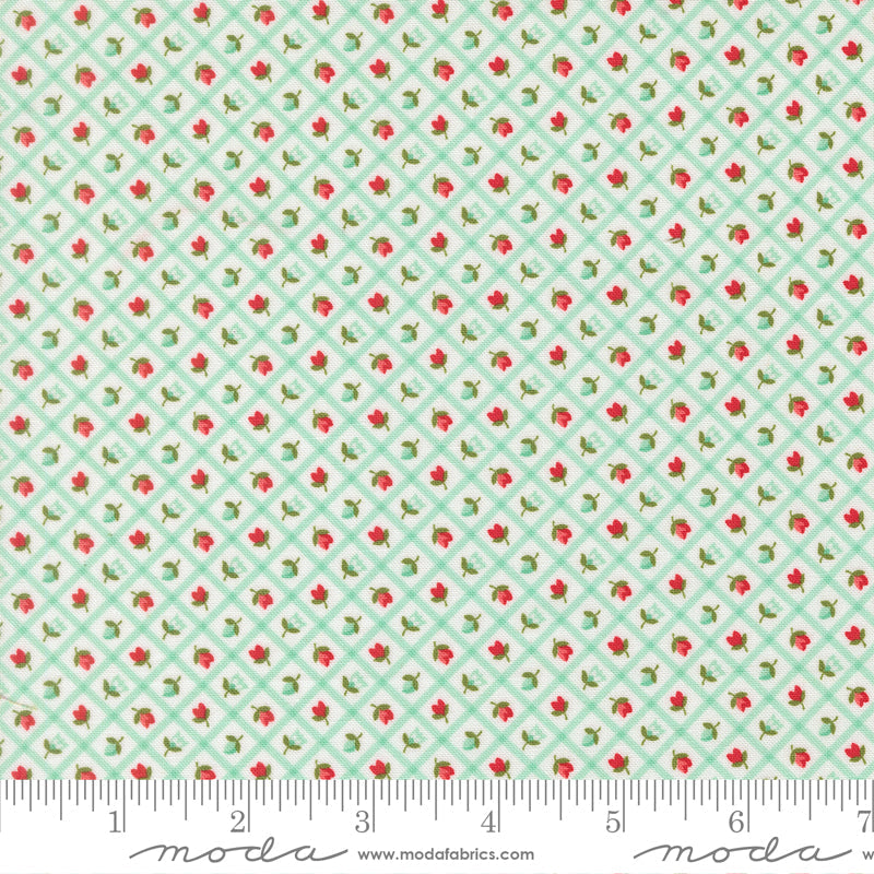 Bloomsberry Check Checks and Plaid Flower Aqua by Camille Roskelley for Moda Fabrics