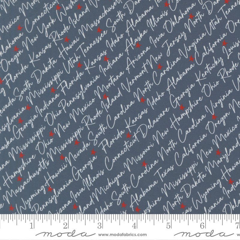 Independence Day The States Text and Words INDIGO by Sweetwater for Moda 55721-14 scale