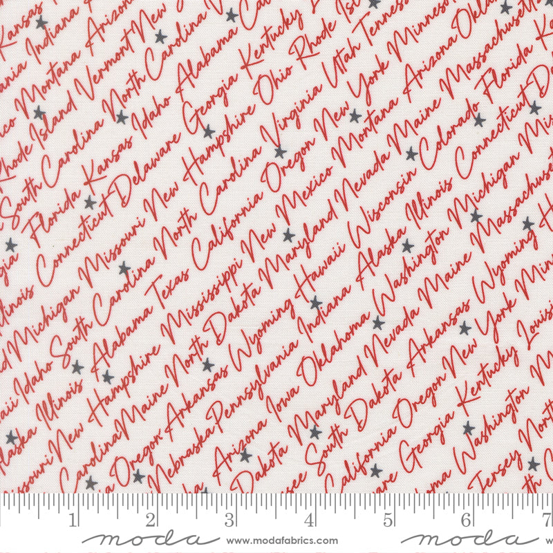 Independence Day The States Text and Words VANILLA RED by Sweetwater for Moda 55721-23 scale