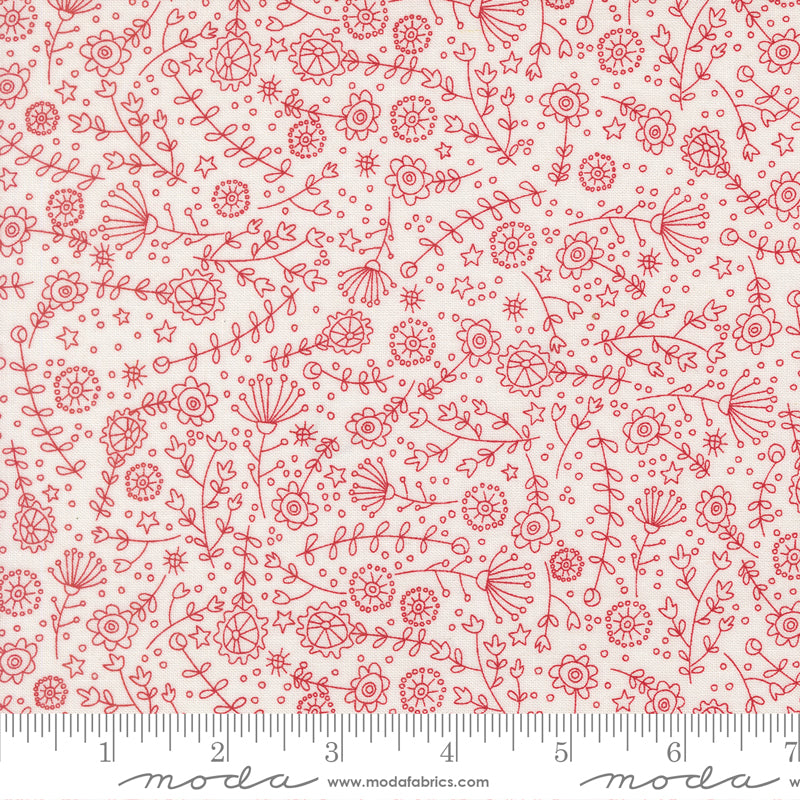 Independence Day The Meadow Florals VANILLA RED by Sweetwater for Moda 55722-21 scale