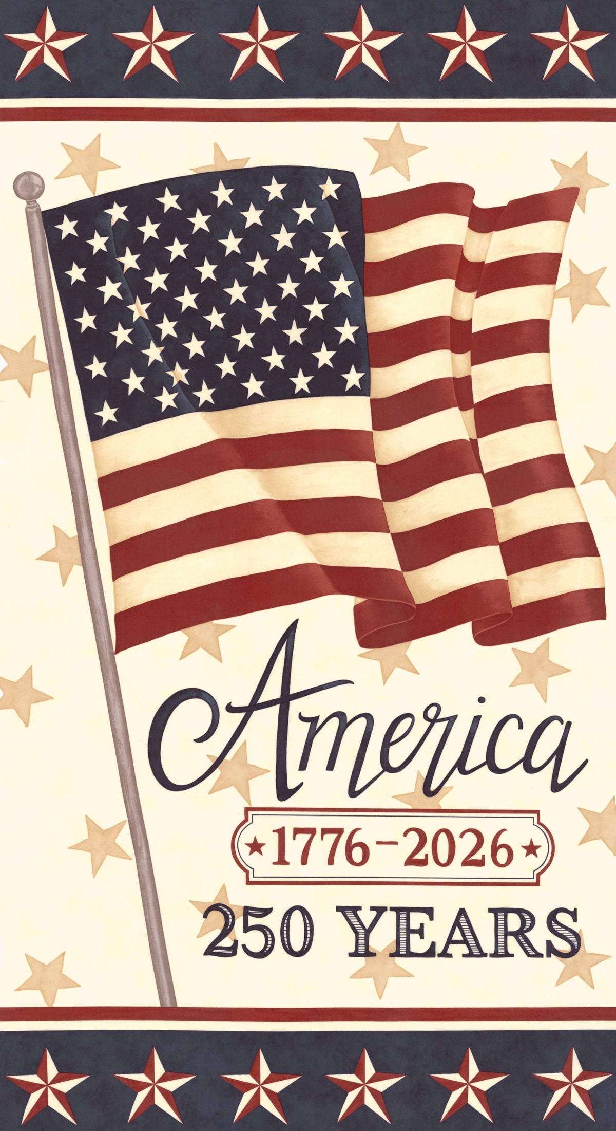 America 250 Years 24" x 44" Flag Parchment Panel by Deb Strain for Moda Fabrics