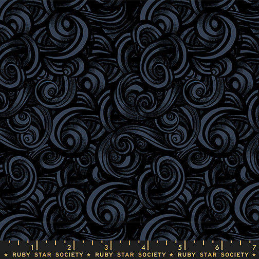 Fireglow Smoke Blenders Swirls Black by Sarah Watts for Moda Fabrics RS2135-16 scale