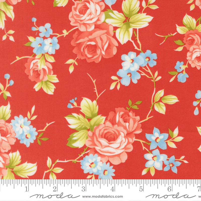 Rosie Country Rose Florals Strawberry 108" scale