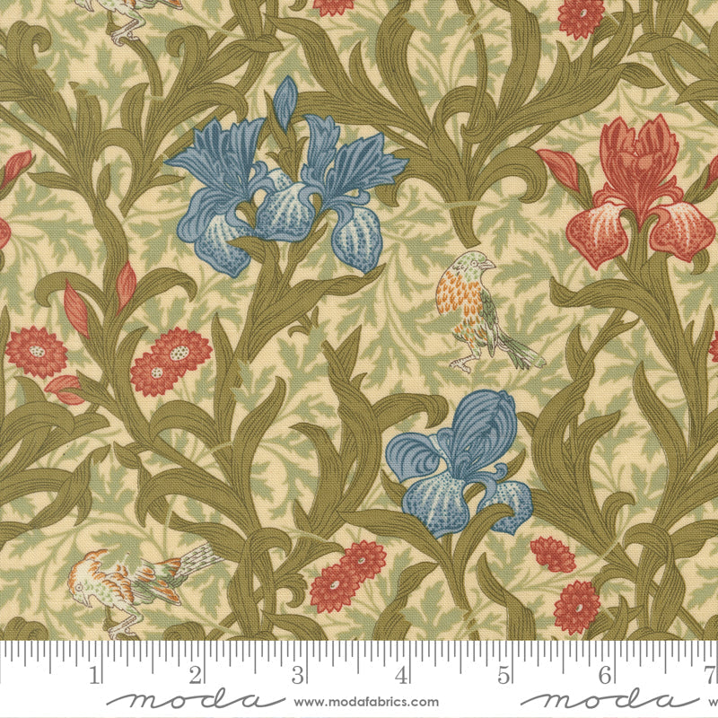 Morris Muse Parchment Iris Florals Birds scale