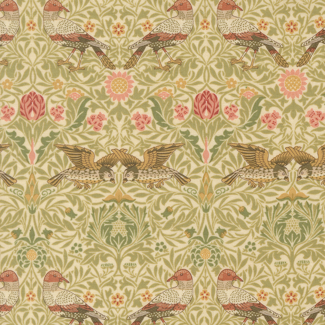 Morris Muse Parchment Birds Damask Birds