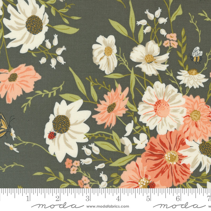 Farmstead Farm Fresh Flowers Florals Charcoal by Stacy Iest Hsu for Moda Fabric 20900-16 scale