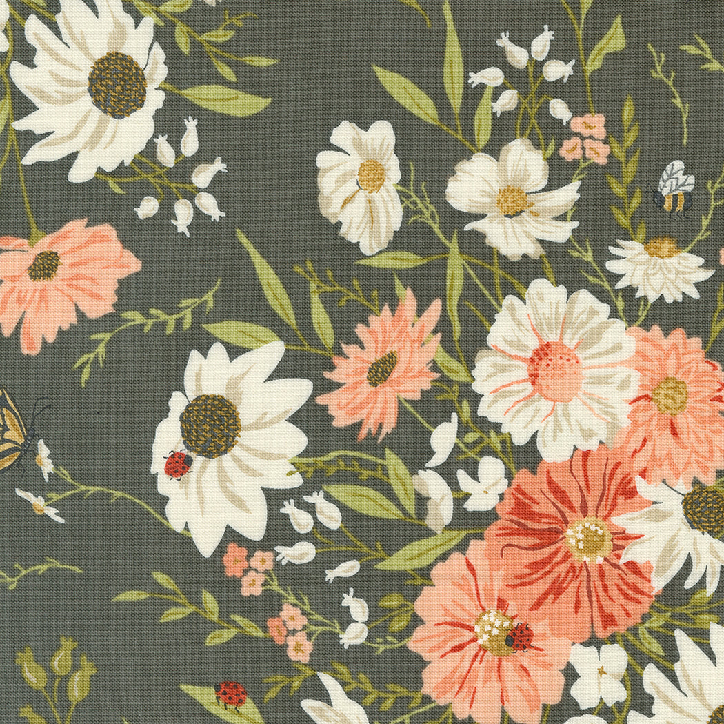 Farmstead Farm Fresh Flowers Florals Charcoal by Stacy Iest Hsu for Moda Fabric 20900-16