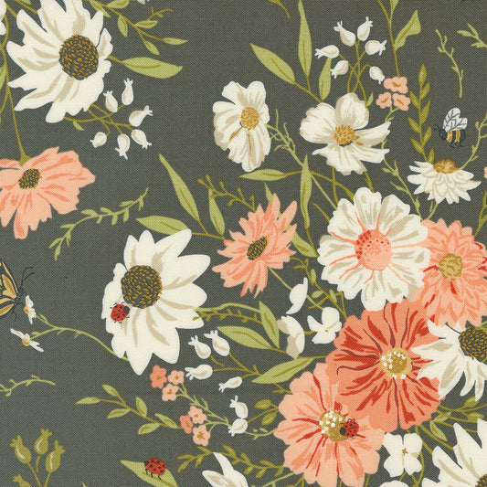 Farmstead Farm Fresh Flowers Florals Charcoal by Stacy Iest Hsu for Moda Fabric 20900-16
